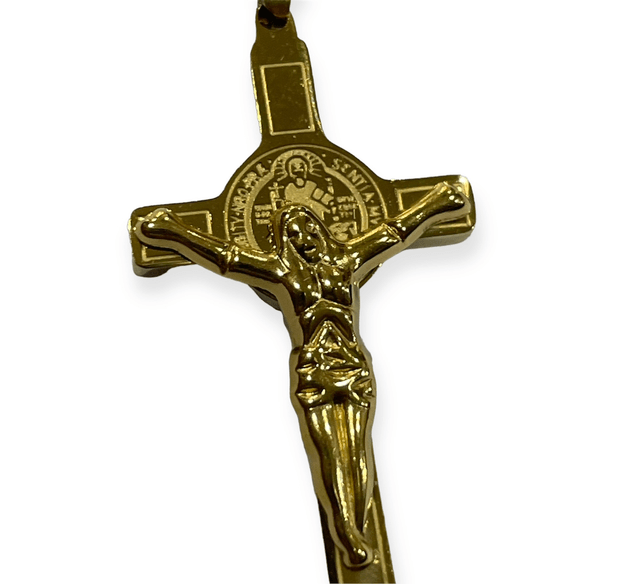 Croce Cristo in acciaio oro giallo. Art.CR13
