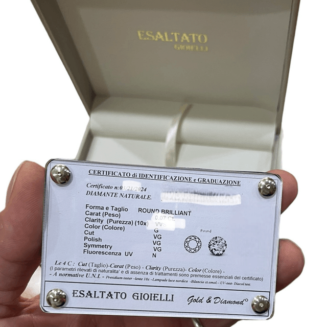 DIAMANTE NATURALE 0,04 ct. G color VVS taglio brillante 