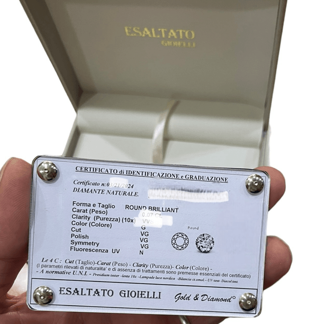 DIAMANTE NATURALE 0,08 ct. G color VVS taglio brillante 