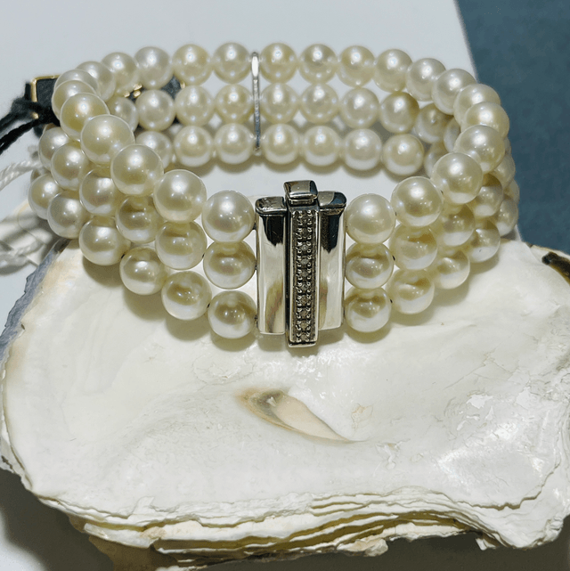 Bracciale 3 Fili Di Perle e Diamanti BRPC037